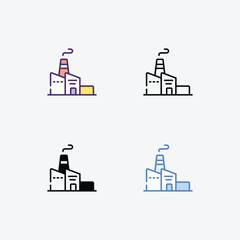 Factory icons set in 4 different style vector illustration