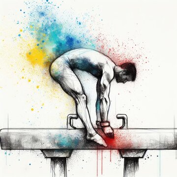 Gymnast in watercolor paint illustration with Generative AI.