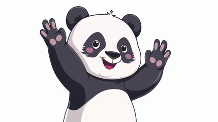 Cartoon cute little panda waving hand flat vector isolated