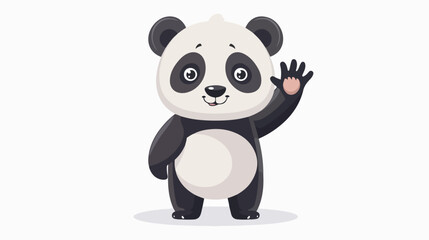 Cartoon cute little panda waving hand flat vector isolated