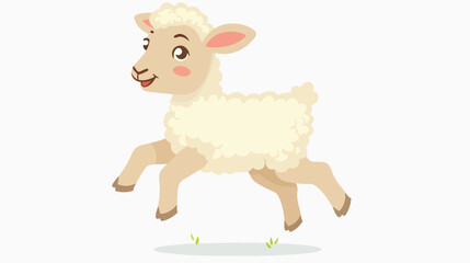 Cartoon happy lamb jumping on white background flat