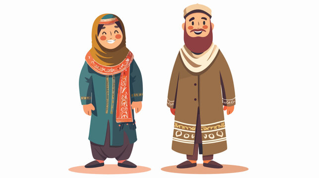 Cartoon Happy muslim man and woman cartoon flat vector