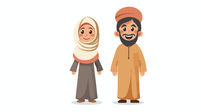Cartoon Happy muslim man and woman cartoon flat vector