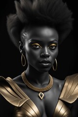 Black woman in golden dress,