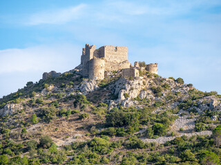 Fototapeta premium Aguilar Castle, France on a clear afternoon - Landscape shot