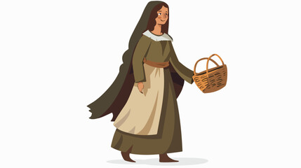 Cartoon medieval female carrying wicker basket flat ve