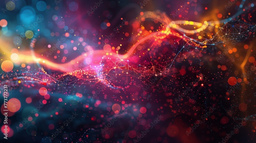 Poster an abstract, psychedelic graph that visualizes the complexity of interconnected systems
