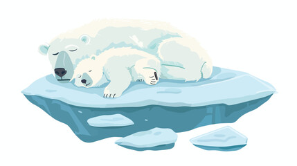 Fototapeta na wymiar Cartoon mother and baby polar bear sleeping on ice flo