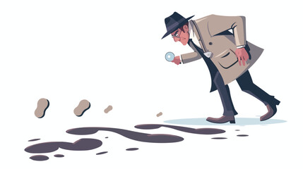 Cartoon of a detective investigate following footprint - obrazy, fototapety, plakaty