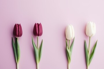 Tulips flowers on a pastel pink background, in a flat lay, space for text, stock photo contest winner, high resolution, stock quality, high detail 