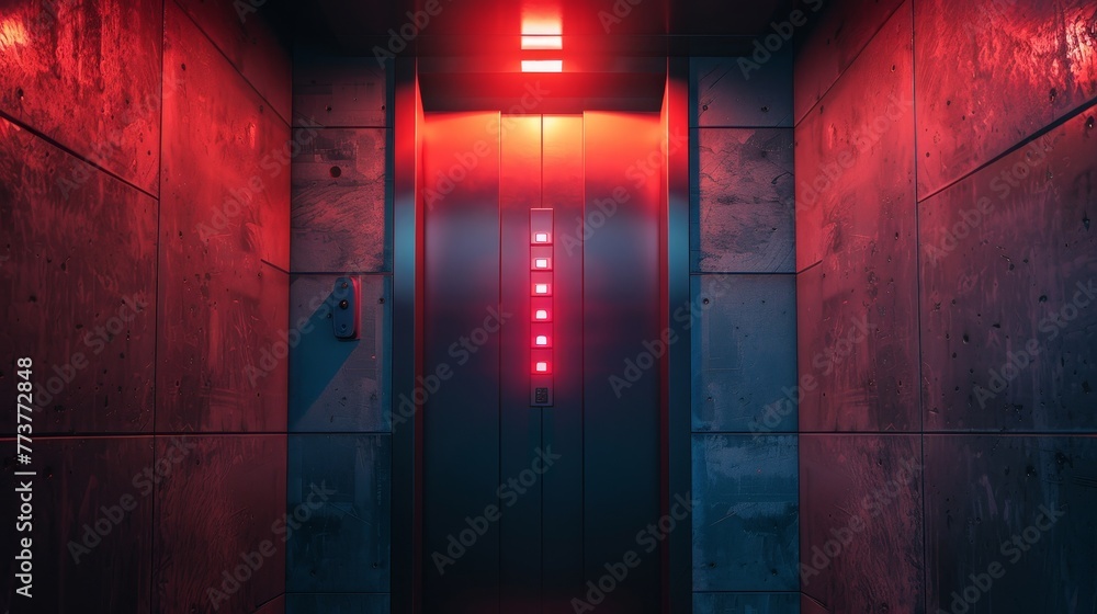 Aufkleber elevator: an elevator with buttons labeled with different job levels
