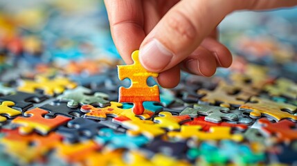 Puzzle: A person solving a jigsaw puzzle - obrazy, fototapety, plakaty