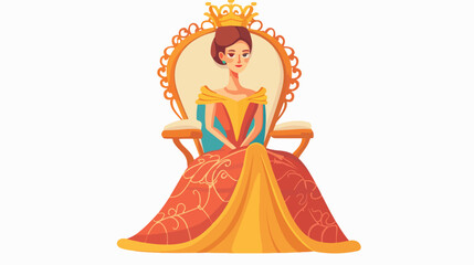 Fototapeta na wymiar Cartoon queen sitting on the throne flat vector isolated