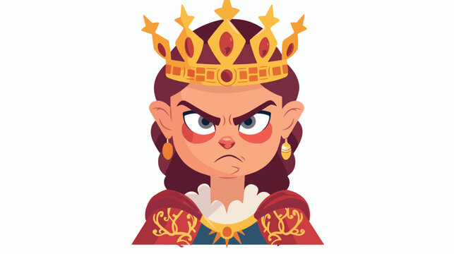 Cartoon queen with an angry expression flat vector isolated