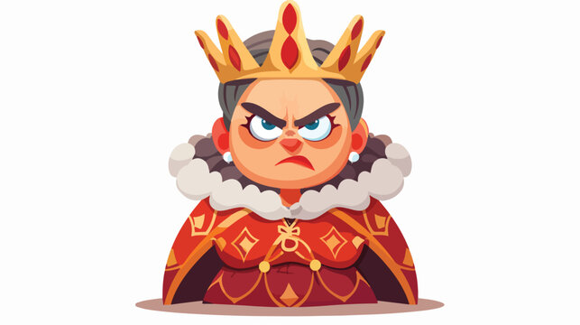 Cartoon queen with an angry expression flat vector isolated