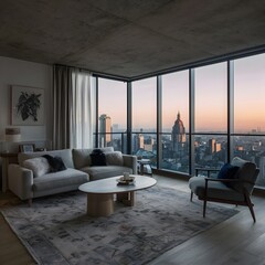beautiful modern living room design by a architect in a apartment with view on the city 