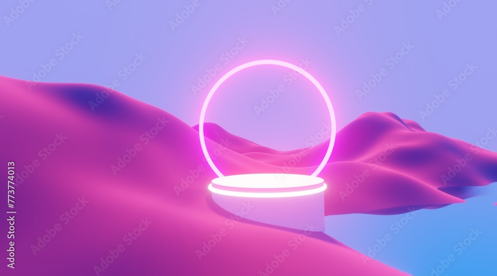 Aufkleber soft podium backdrop for product display with dreamy landscape background 3d render