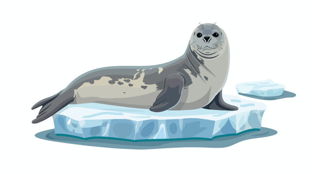 Cartoon seal on ice floe flat vector isolated on white