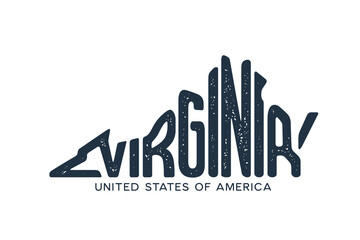 Virginia. Hand drawn USA state name silhouette on white background. Modern typography for t shirt prints, posters, stickers, cards, souvenirs. Vector vintage illustration.