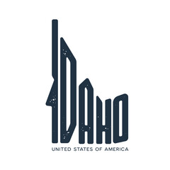 Idaho. Hand drawn USA state name silhouette on white background. Modern typography for t shirt prints, posters, stickers, cards, souvenirs. Vector vintage illustration.