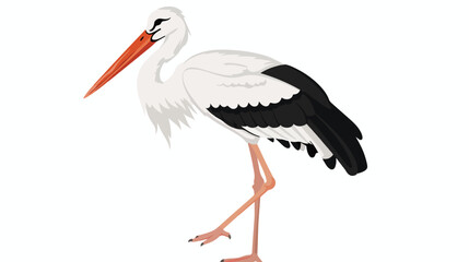 Cartoon white stork on white background flat vector 