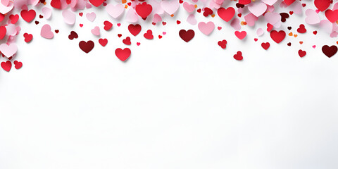 valentine background with colourful paper hearts isolated on white,