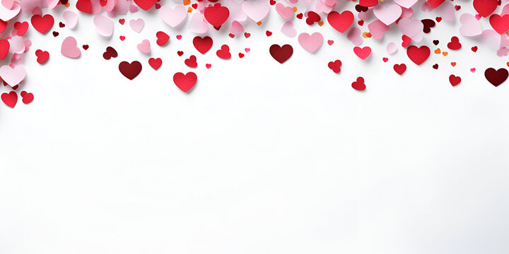 valentine background with colourful paper hearts isolated on white,