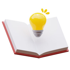 3d Open book with shining bulb. Book and light bulb isolated png. Back to school icon. education 3d icons.