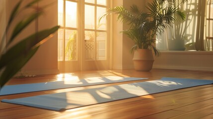 Room With Two Yoga Mats and Potted Plant
