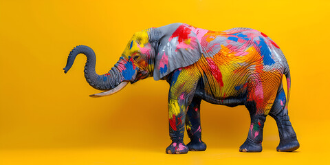 Studio photo of colorful painted elephant in vibrant bright colors , creativity and standing out concept. generative ai - obrazy, fototapety, plakaty