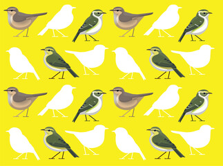 Bird Dusky Warbler Cartoon Cute Seamless Wallpaper Background