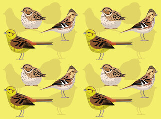 Bird Little Bunting Yellowhammer Cartoon Cute Seamless Wallpaper Background