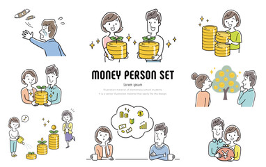 ベクターイラスト素材：資産運用やお金に関する人物セット
