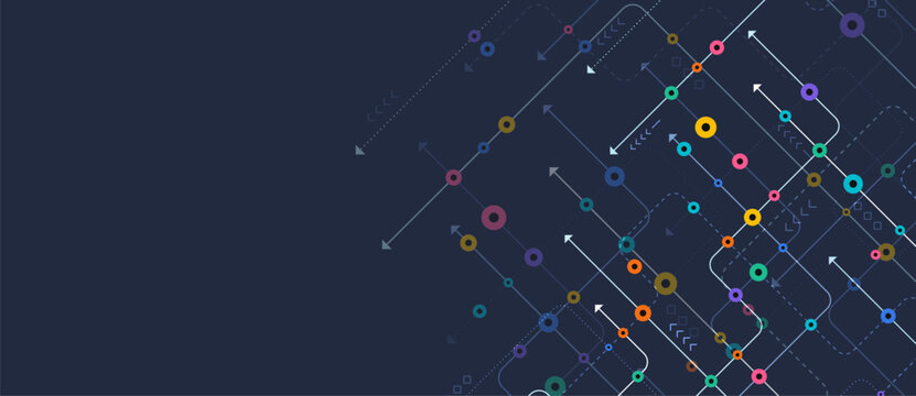 Circuit connect lines and dots. Network technology and Connection concept. Decentralized network nodes connections