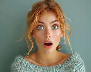 Girl with astonished face, eyes wide open