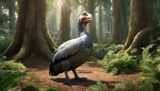 A Dodo Bird In A Forest Of Giant Trees
