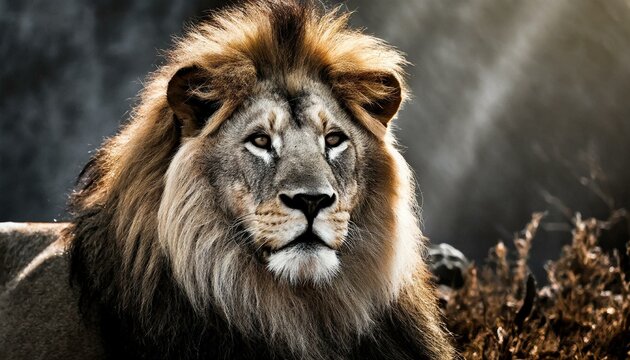 Cinematic image of a lion in a nature landscape