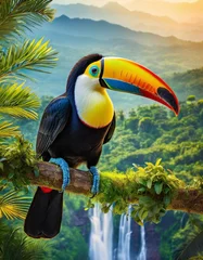 Poster Vibrant colored toucan with a nice background in the wild © Venice