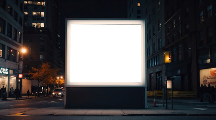 wide landscape horizontal square blank billboard at night city, new york times square blank...