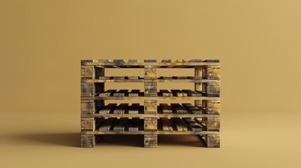 clay stack of shipping pallets against a solid tan background