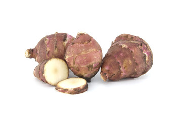 Jerusalem artichokes (sunchokes) tubers on white