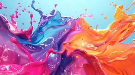 Colorful paint splash on dark background. Vibrant color combination. Abstract artwork expression. Liquid explosion in visual dynamism style - obrazy, fototapety, plakaty