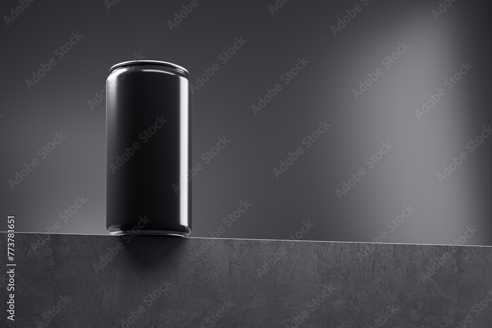 Poster empty white drink can on light wallpaper with mock up place. beverage and food ad concept. 3d render