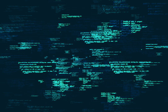 Abstract digital data streams on a blue background creating a tech-themed texture, depicting cyberspace concept. 3D Rendering