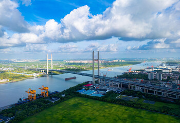 Fototapeta premium Aerial Photography of Scenery of Minpu Bridge in Shanghai, China