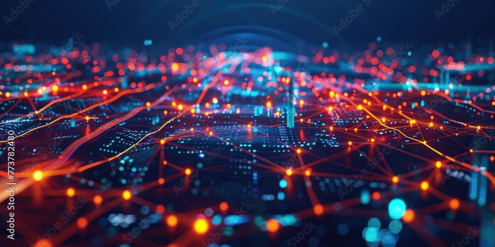 Poster a computer generated image of a city with many lights