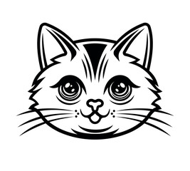 Cat head cartoon character vector illustration in black monochrome style isolated on white background