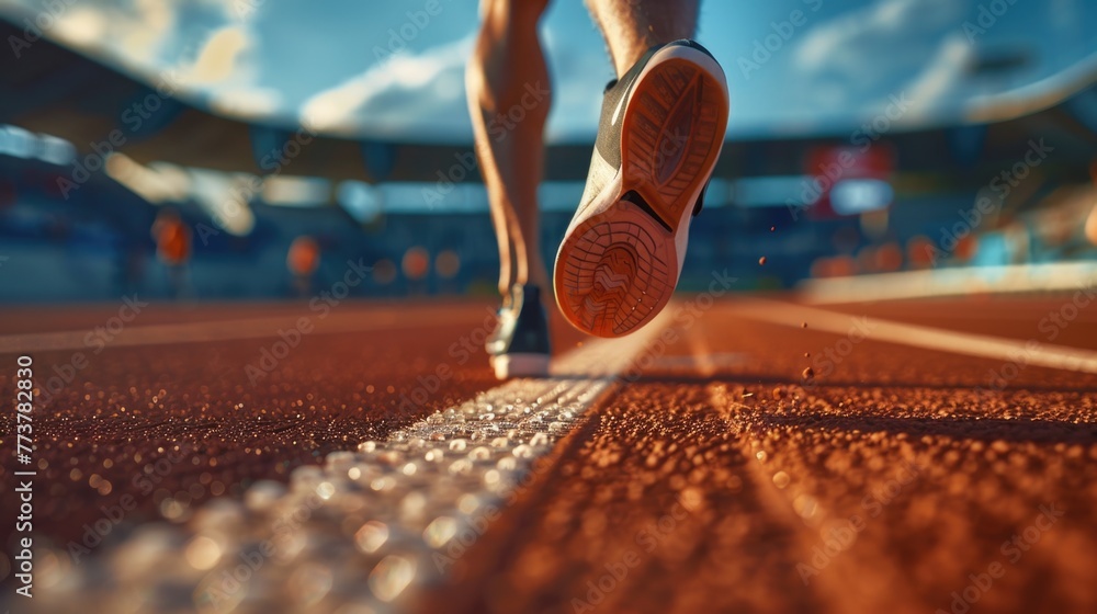 Poster a runner is running on a track with a white line
