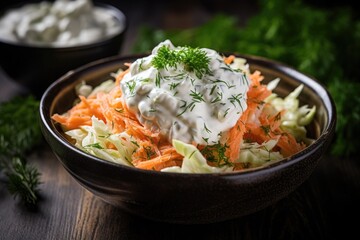 A bowl of coleslaw with a creamy dressing