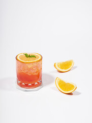 Italian soda strawberry orange isolated on white background. Exotic summer drinks.